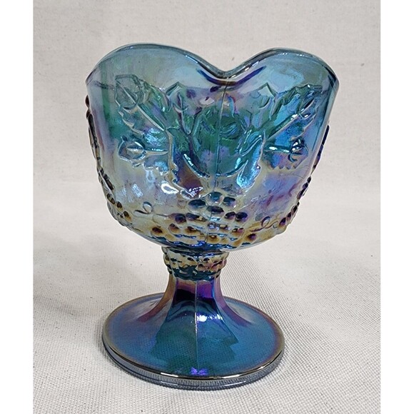 Vintage Indiana Glass Harvest Grape Blue Carnival Glass Creamer Sugar & Tray Set - Picture 16 of 16